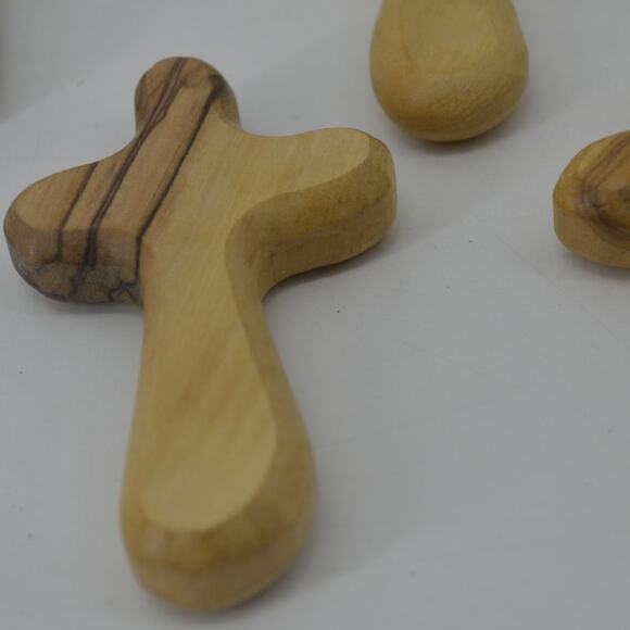 (13) Comfort Cross Natural Olive Wood Hand Carved Bethlehem - Picture 4 of 14
